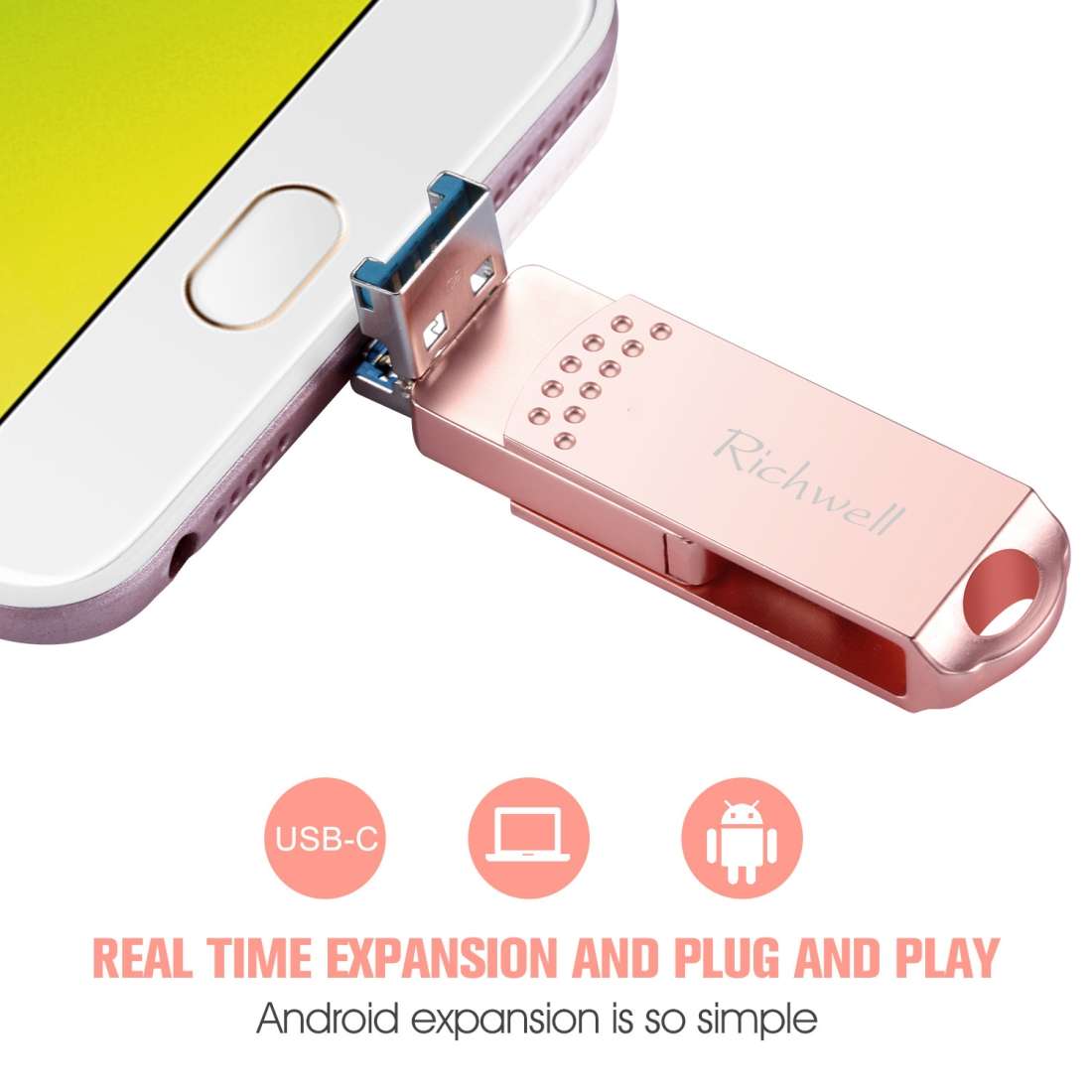 Richwell 3 in 1 32G Type-C + Micro USB + USB 3.0 Metal Flash Disk with OTG Function(Silver)