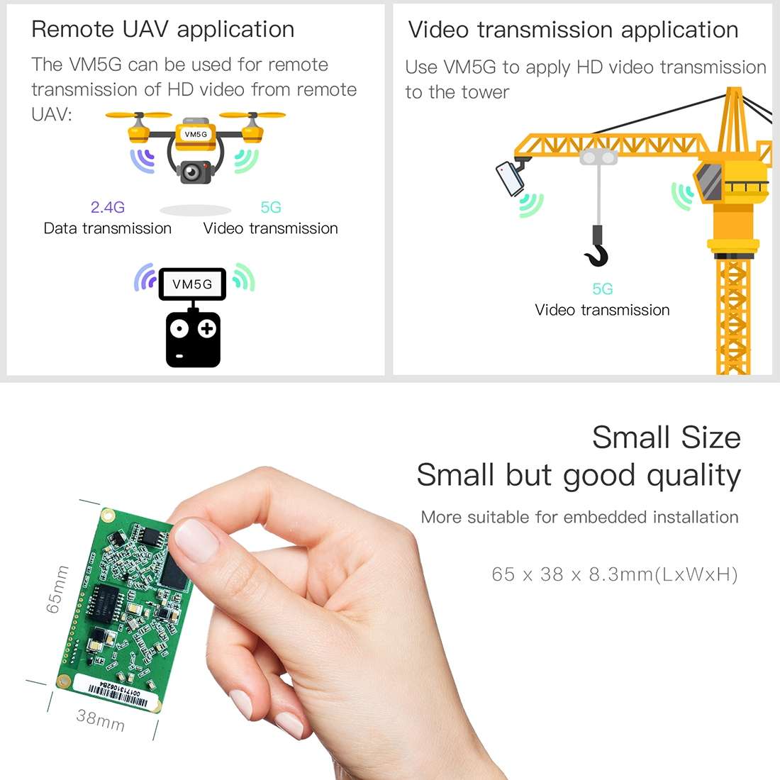 VM5G 1200Mbps 2.4GHz & 5GHz Dual Band WiFi Module with 4 Antennas, Support IP Layer / MAC Layer Tr
