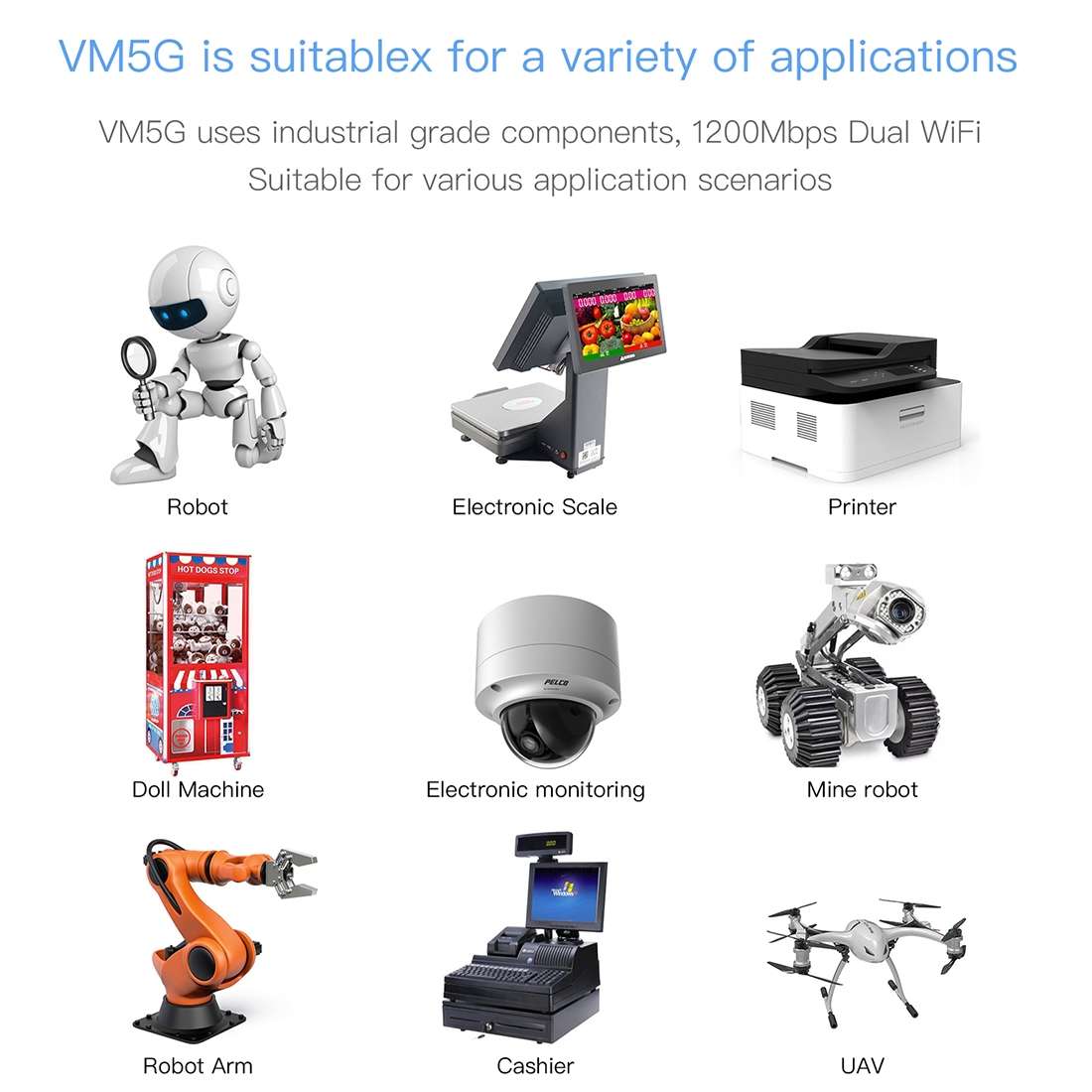 VM5G 1200Mbps 2.4GHz & 5GHz Dual Band WiFi Module with 4 Antennas, Support IP Layer / MAC Layer Tr