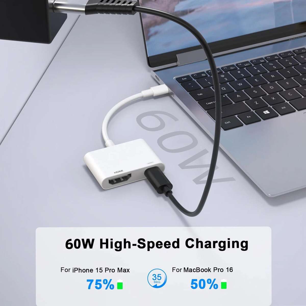 USB-C/Type-C to HDMI+USB-C/Type-C 4K/30HZ Digital AV Adapter