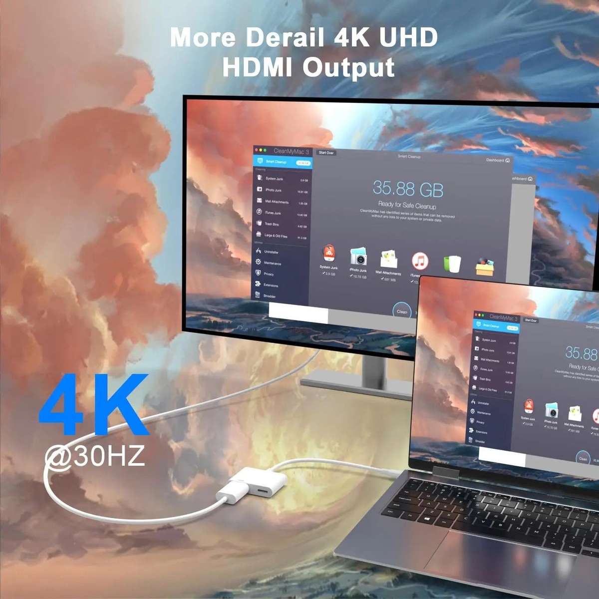 USB-C/Type-C to HDMI+USB-C/Type-C 4K/30HZ Digital AV Adapter