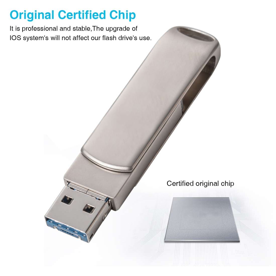 Richwell 3 in 1 128G Micro USB + 8 Pin + USB 3.0 Metal Rotating Push-pull Flash Disk ... (Silver)