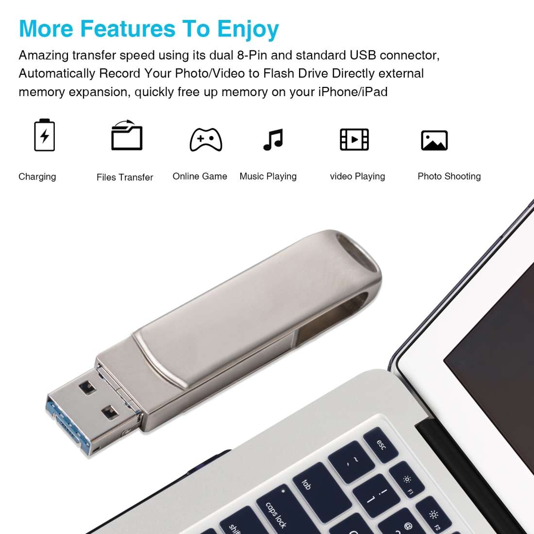 Richwell 3 in 1 128G Micro USB + 8 Pin + USB 3.0 Metal Rotating Push-pull Flash Disk ... (Silver)