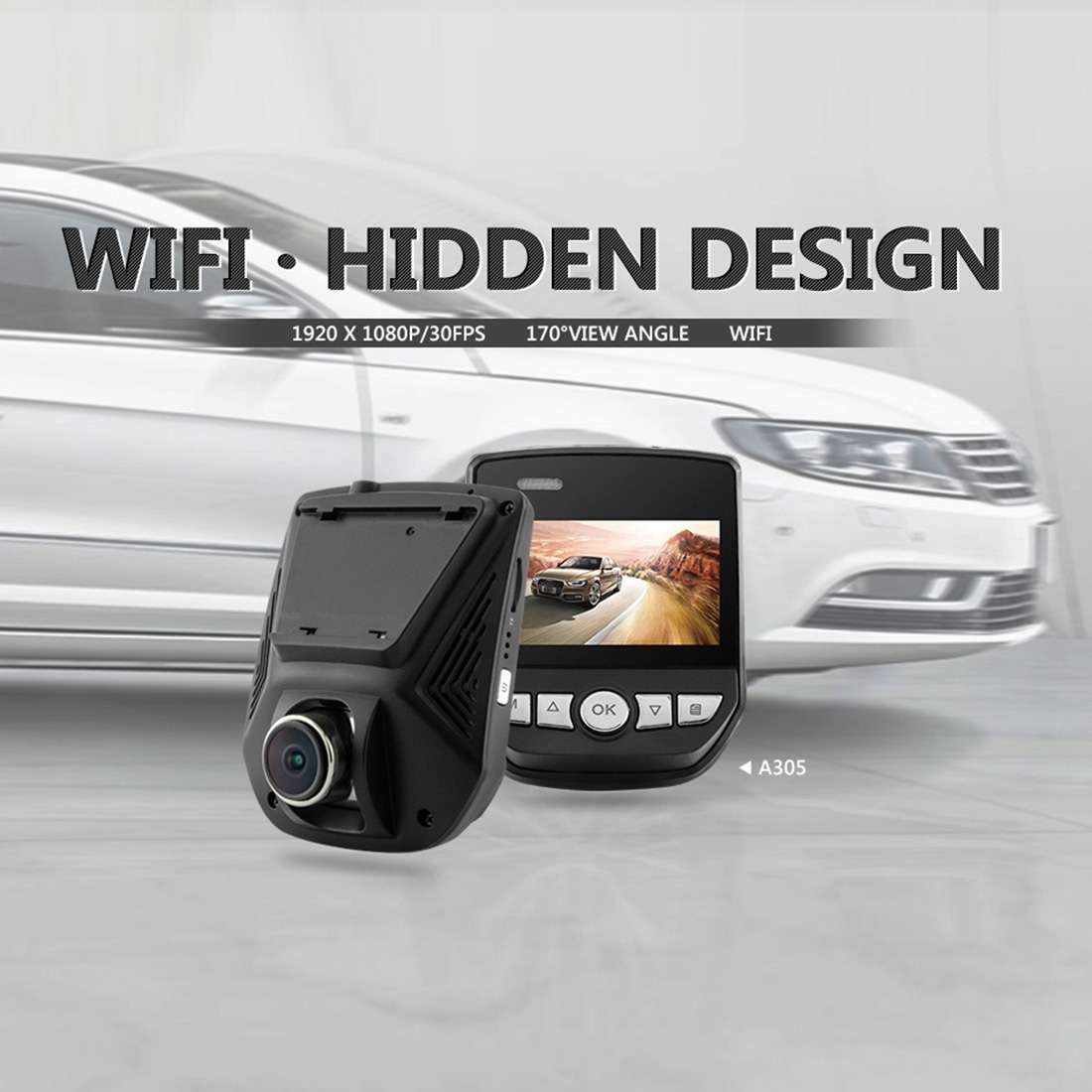 A305 Car DVR Camera 2.45 inch IPS Screen Full HD 1080P 170 Degree Wide Angle Viewing, Support Motion