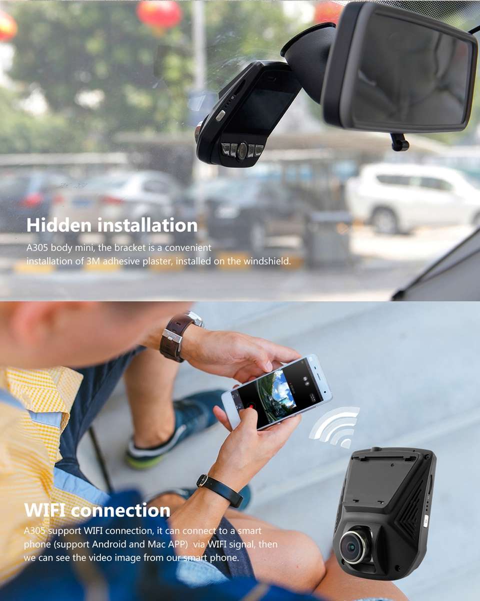 A305 Car DVR Camera 2.45 inch IPS Screen Full HD 1080P 170 Degree Wide Angle Viewing, Support Motion