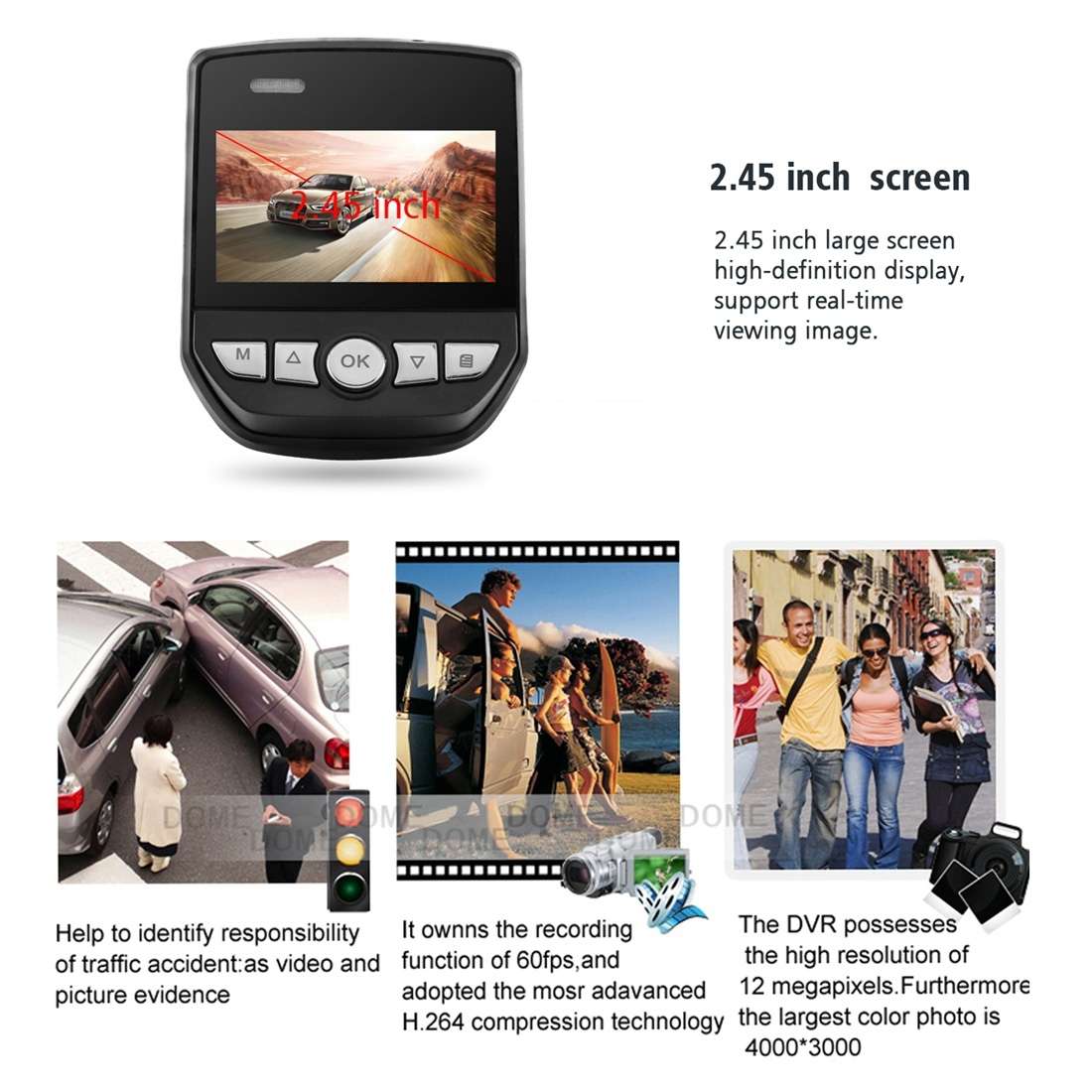 A305 Car DVR Camera 2.45 inch IPS Screen Full HD 1080P 170 Degree Wide Angle Viewing, Support Motion