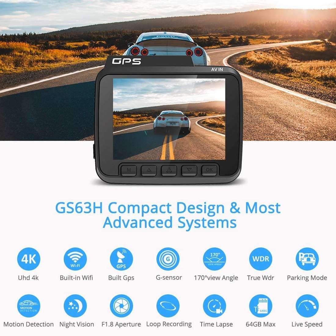 GS63H Car DVR Camera 2.4 inch LCD Screen HD 2880 x 2160P 150 Degree Wide Angle Viewing, Support Moti
