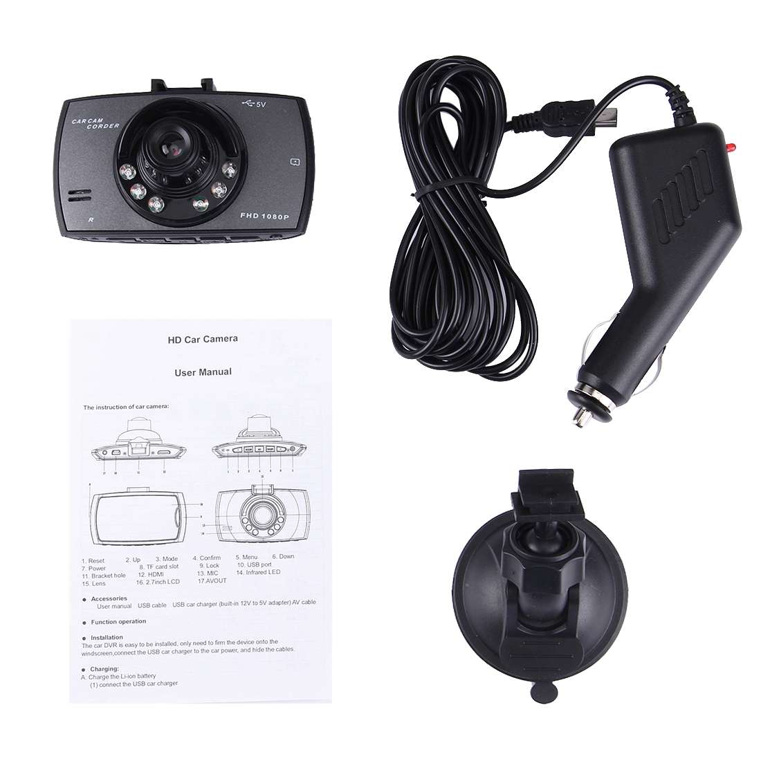 Car DVR Camera 2.7 inch LCD 480P 1.3MP Camera 120 Degree Wide Angle Viewing, Support Night Vision /