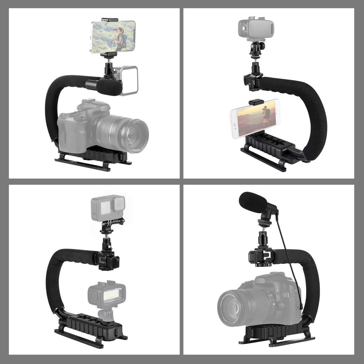 PULUZ U/C Shape Portable Handheld DV Bracket Stabilizer + Video Shotgun Microphone Kit with Cold S