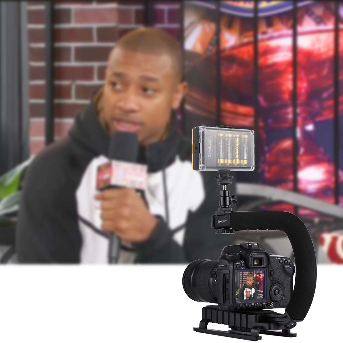 PULUZ U/C Shape Portable Handheld DV Bracket Stabilizer + LED Studio Light Kit with Cold Shoe Trip
