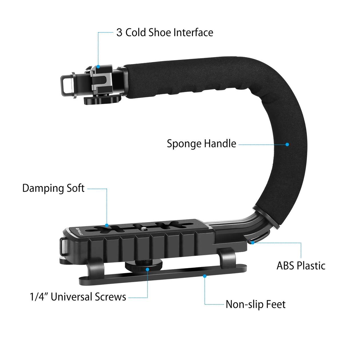 PULUZ U/C Shape Portable Handheld DV Bracket Stabilizer + LED Studio Light Kit with Cold Shoe Trip
