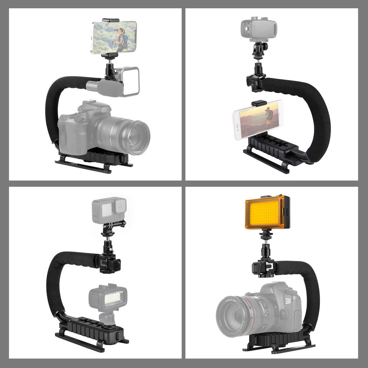 PULUZ U/C Shape Portable Handheld DV Bracket Stabilizer + LED Studio Light Kit with Cold Shoe Trip