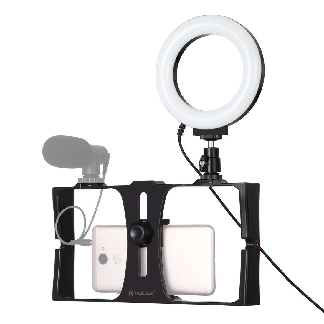 PULUZ 2 in 1 Vlogging Live Broadcast Smartphone Video Rig + 4.7 inch 12cm Ring LED Selfi ... (Red)