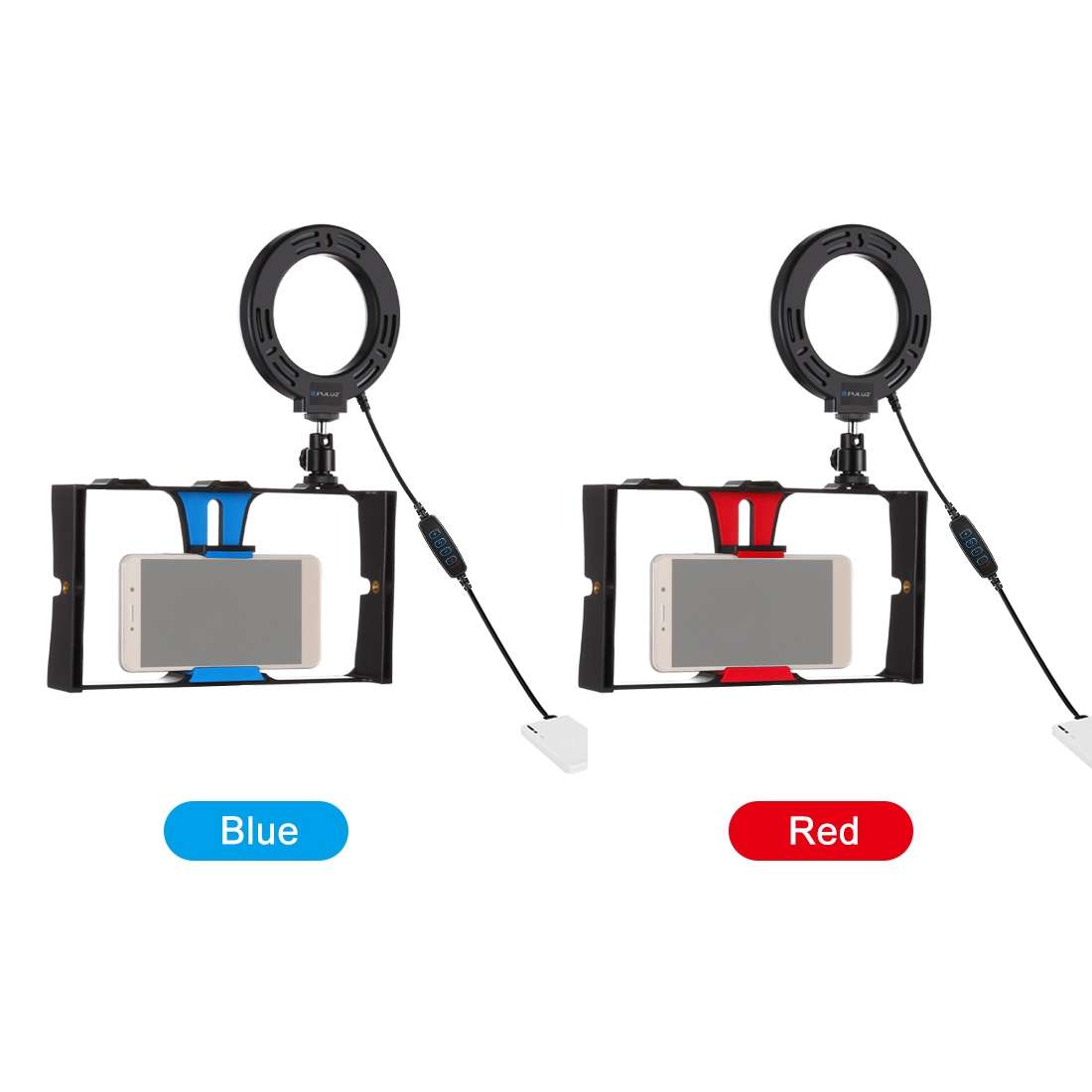 PULUZ 2 in 1 Vlogging Live Broadcast Smartphone Video Rig + 4.7 inch 12cm Ring LED Selfi ... (Red)