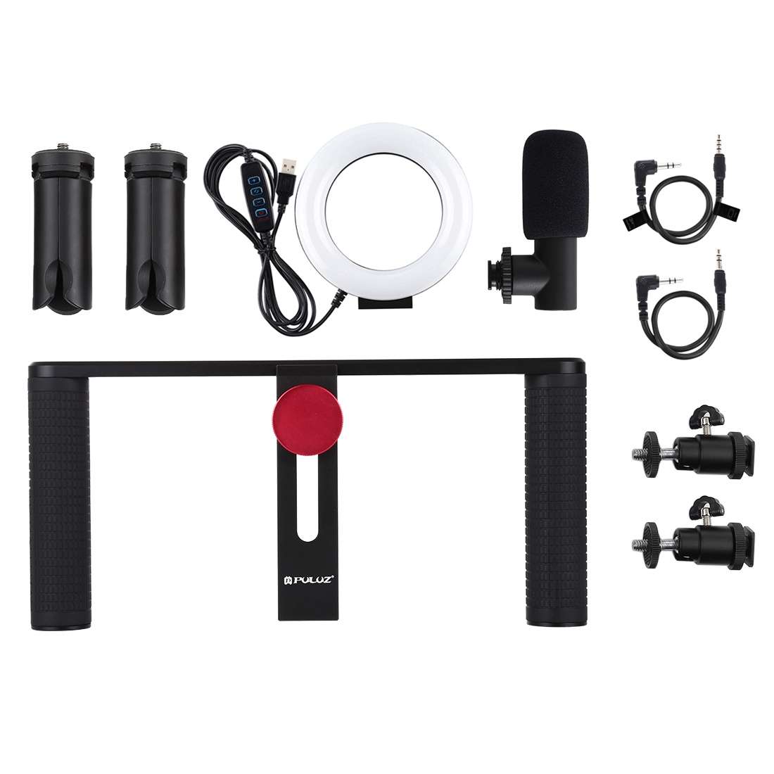 PULUZ 4 in 1 Vlogging Live Broadcast 4.7 inch 12cm Ring LED Selfie Light Smartphone Video Rig Hand
