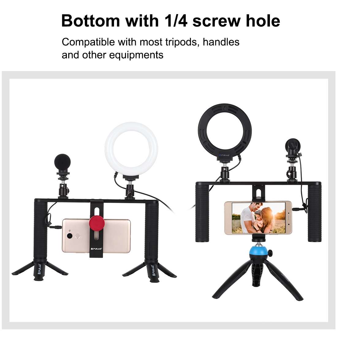 PULUZ 4 in 1 Vlogging Live Broadcast 4.7 inch 12cm Ring LED Selfie Light Smartphone Video Rig Hand