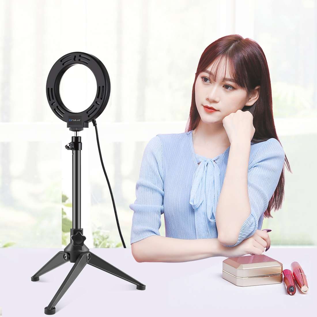 PULUZ 4.7 inch 12cm USB 3 Modes Dimmable LED Ring Vlogging Photography Video Lights + Desktop Trip