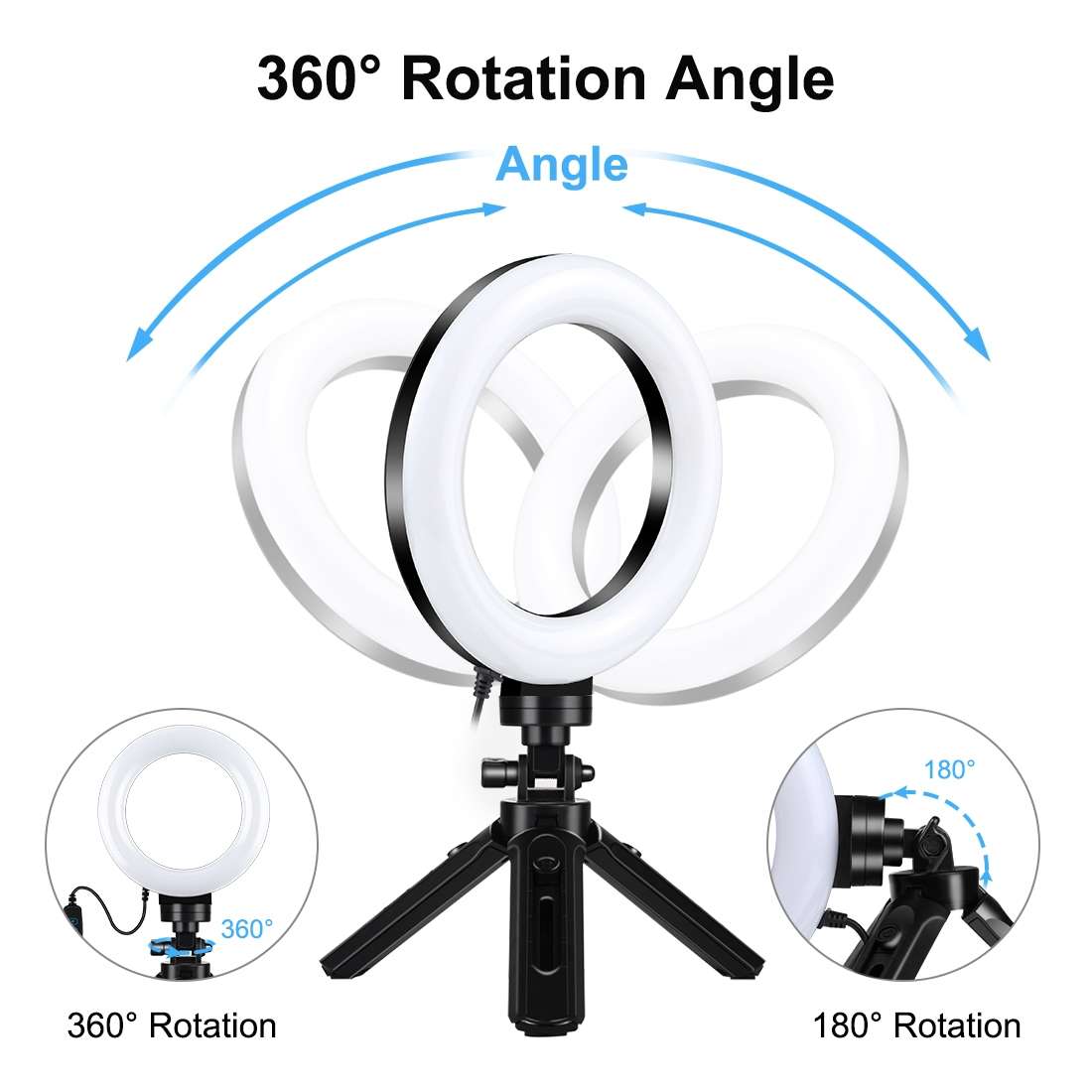 PULUZ 4.7 inch 12cm USB 3 Modes Dimmable LED Ring Vlogging Photography Video Lights + ... (Black)
