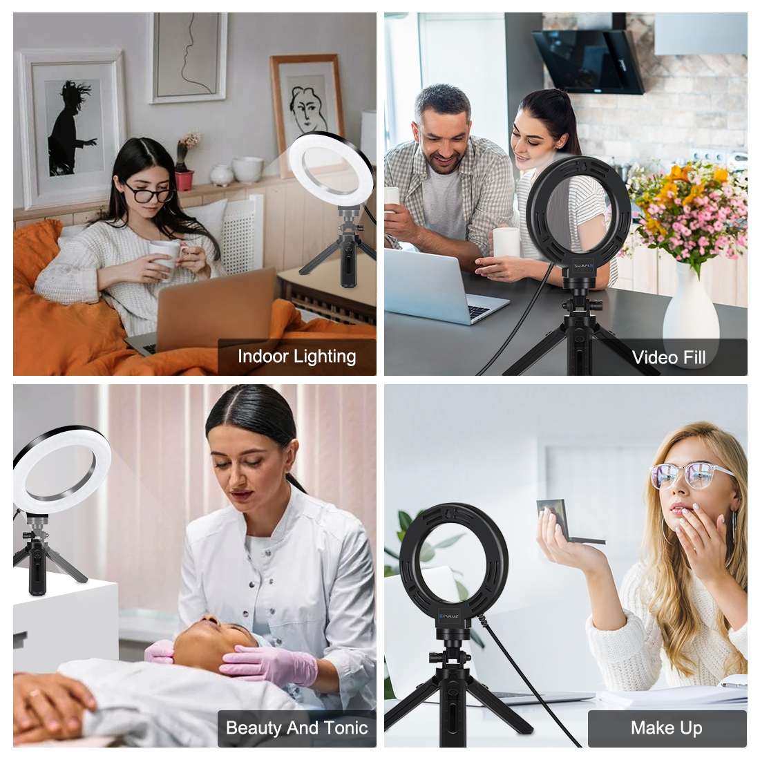 PULUZ 4.7 inch 12cm USB 3 Modes Dimmable LED Ring Vlogging Photography Video Lights + ... (Black)
