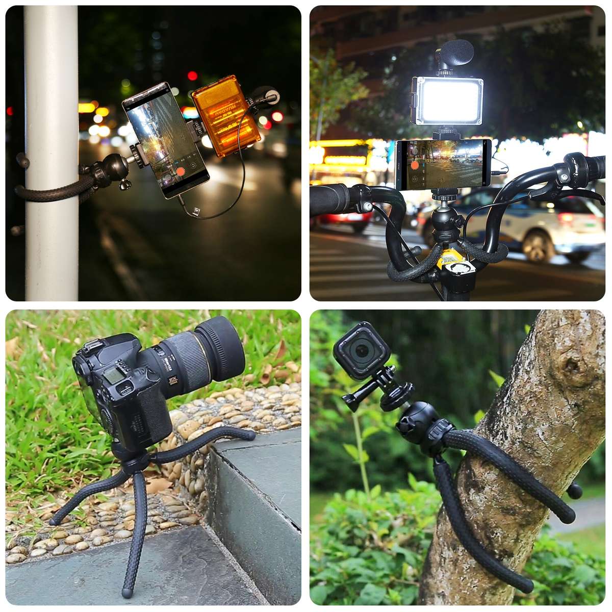 PULUZ 4 in 1 Vlogging Live Mini Octopus Bracket Kit + Studio Light + Microphone + Phon ... (Black)
