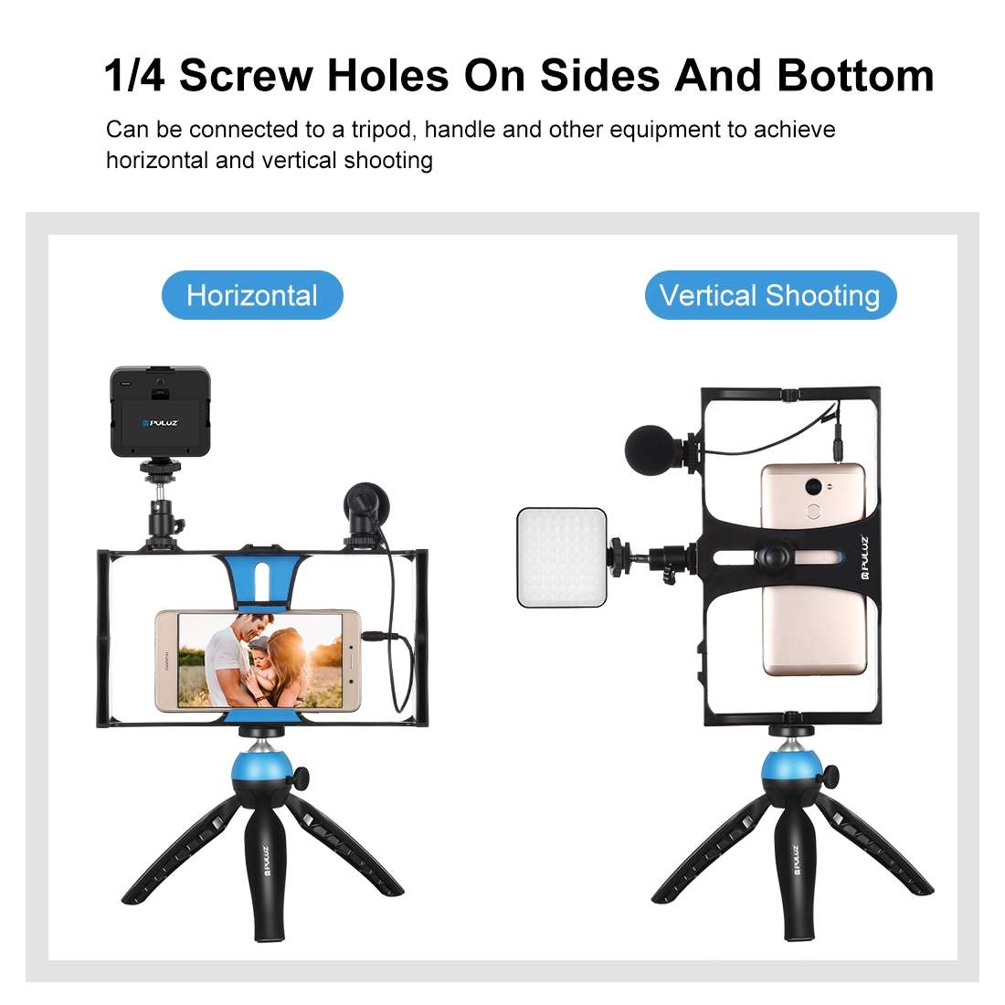 PULUZ 4 in 1 Vlogging Live Broadcast LED Selfie Fill Light Smartphone Video Rig Kits wi ... (Blue)