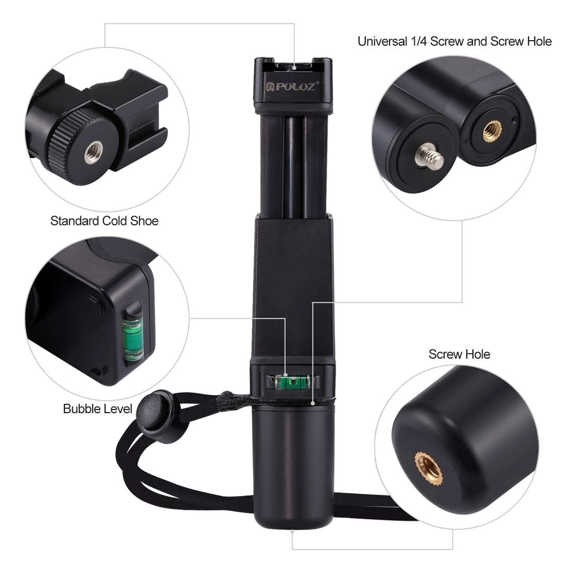 PULUZ Folding Plastic Tripod + Vlogging Live Broadcast Handheld Grip ABS Mount with Cold Shoe & Wr