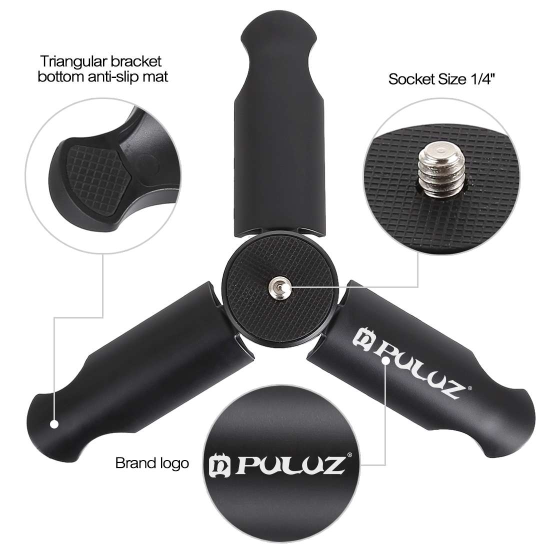PULUZ Folding Plastic Tripod + Vlogging Live Broadcast Handheld Grip ABS Mount with Cold Shoe & Wr