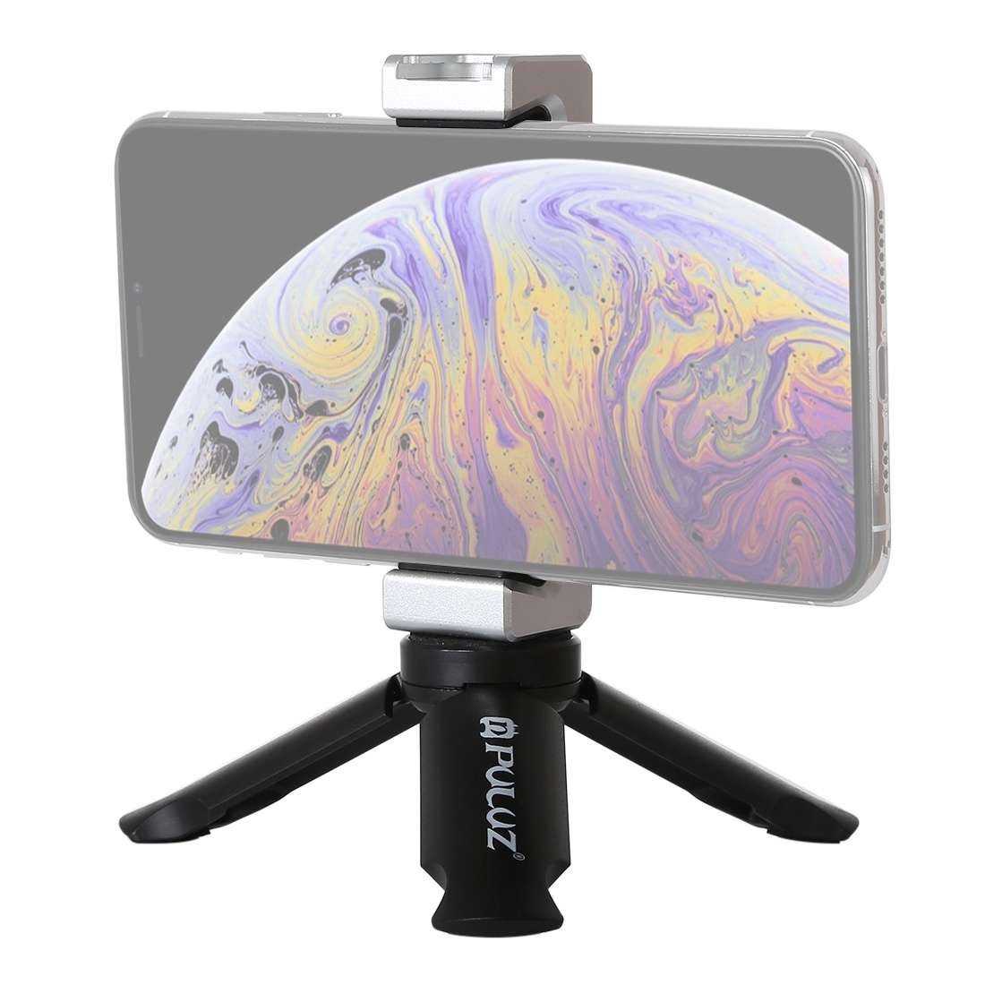 PULUZ Folding Plastic Tripod + Aluminum Alloy Clamp Bracket with Cold Shoe for iPhone, Galaxy, Hua