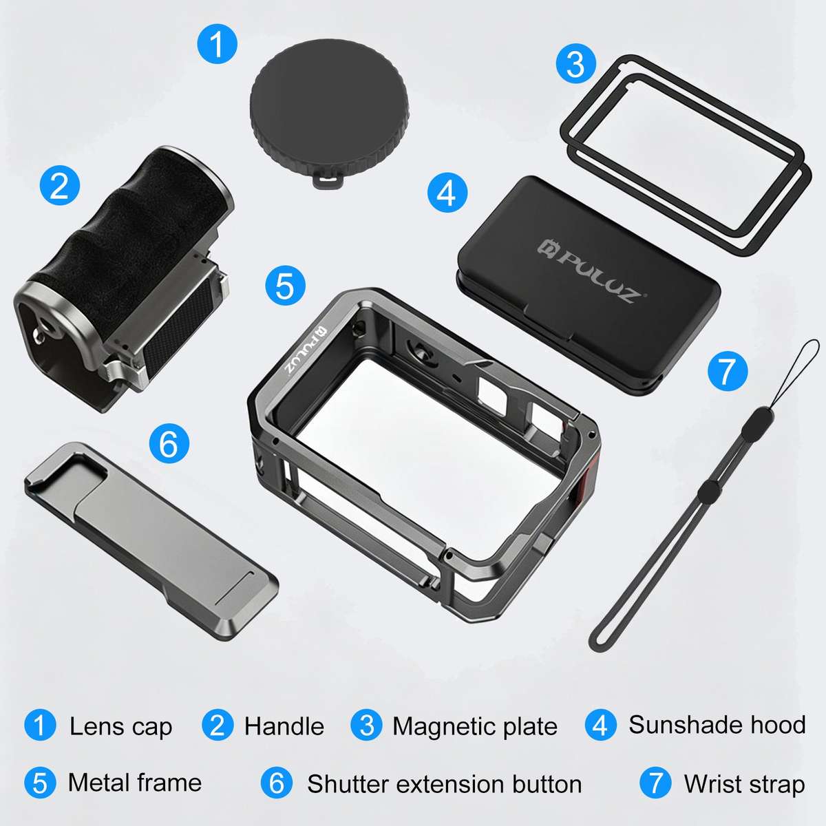 For DJI Osmo Action 6 PULUZ Metal Camera Cage Expansion Adapter with Handle Grip (Titanium)