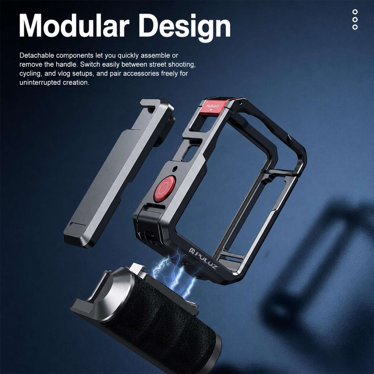 For DJI Osmo Action 6 PULUZ Metal Camera Cage Expansion Adapter with Handle Grip (Titanium)