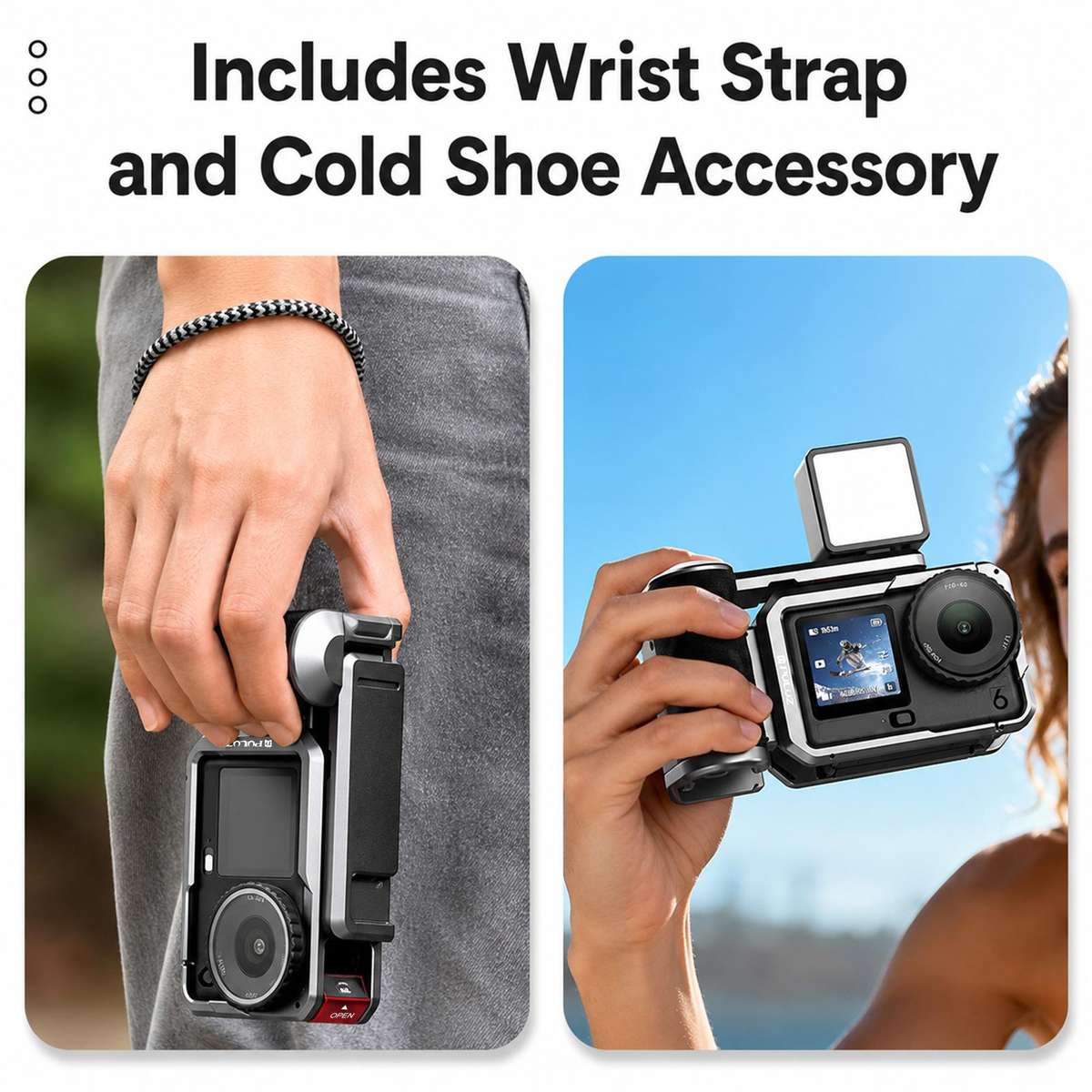 For DJI Osmo Action 6 PULUZ Metal Camera Cage Expansion Adapter with Handle Grip (Titanium)