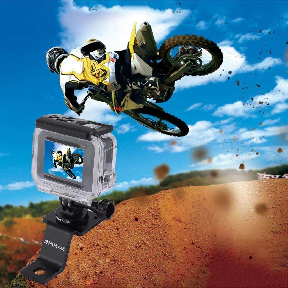 PULUZ Aluminum Alloy Motorcycle Fixed Holder Mount with Tripod Adapter & Screw for GoP ... (Black)
