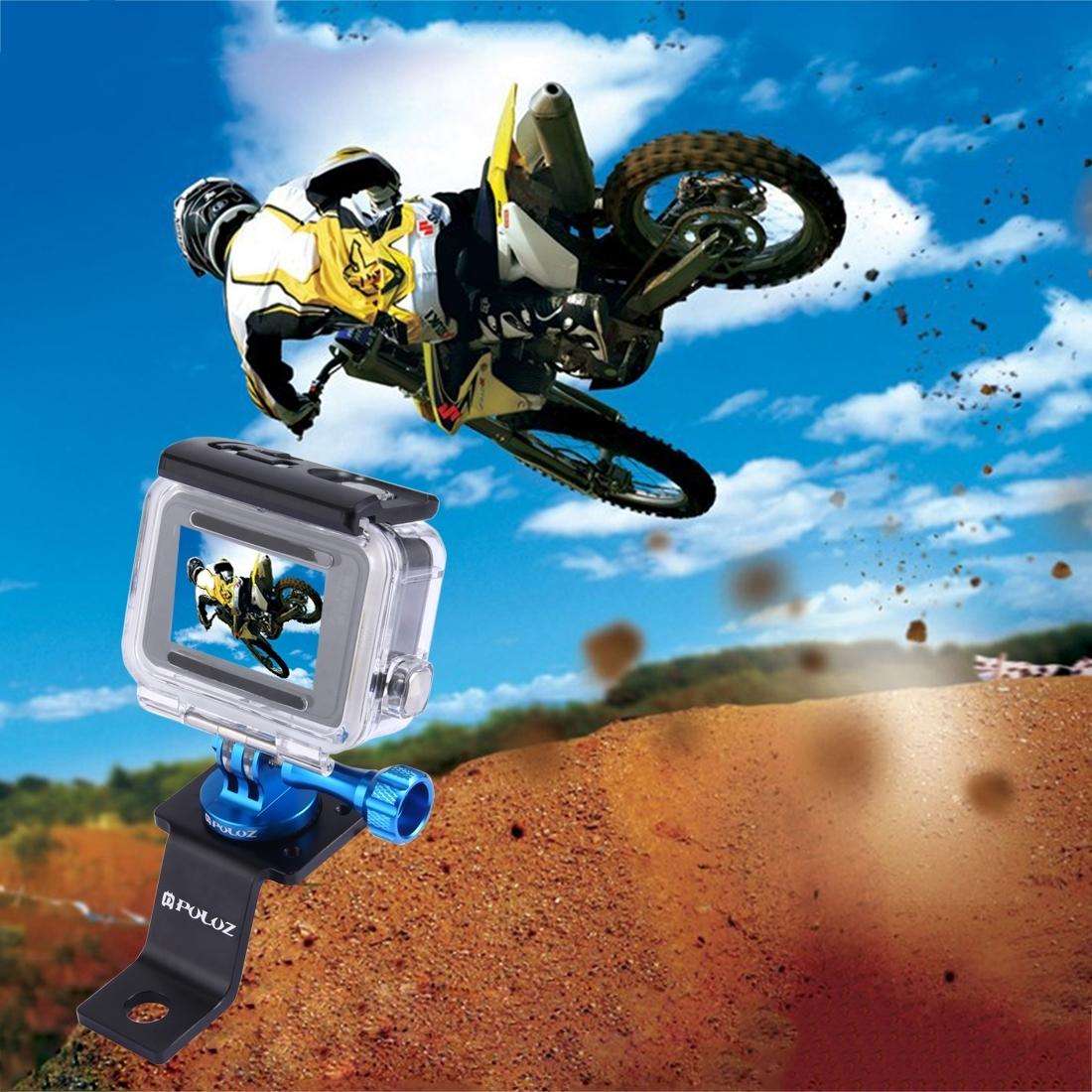 PULUZ Aluminum Alloy Motorcycle Fixed Holder Mount with Tripod Adapter & Screw for GoPr ... (Blue)