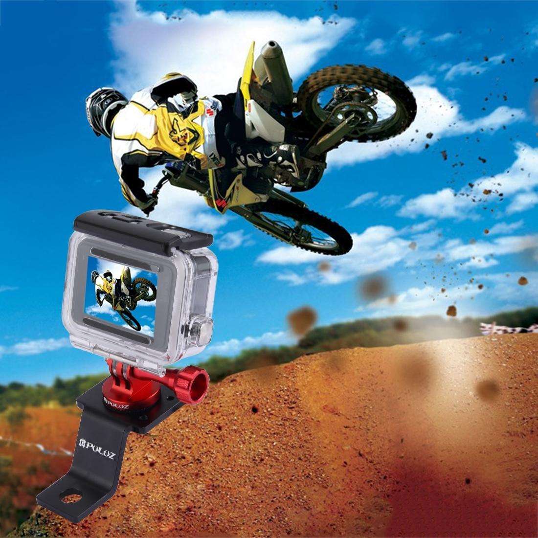 PULUZ Aluminum Alloy Motorcycle Fixed Holder Mount with Tripod Adapter & Screw for GoPro ... (Red)