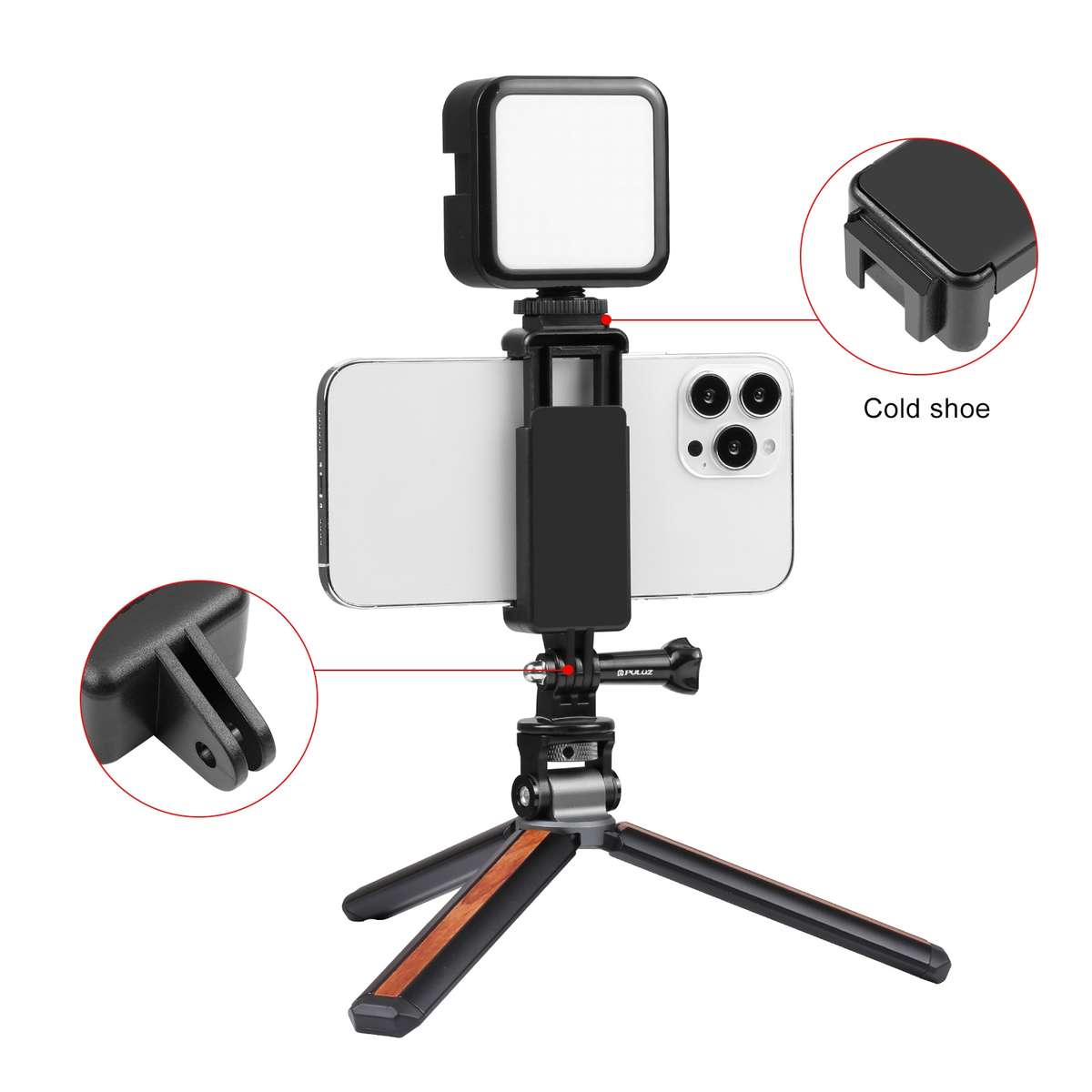 PULUZ Selfie Sticks Tripod Mount Adapter Phone Clamp for iPhone, Samsung, HTC, Sony, LG and other