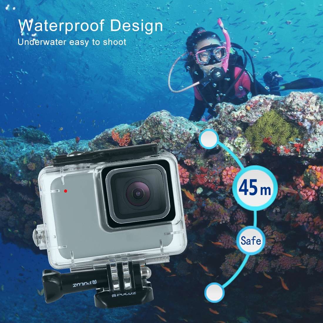 PULUZ 45m Underwater Waterproof Housing Diving Case for GoPro HERO7 Silver / HER ... (Transparent)