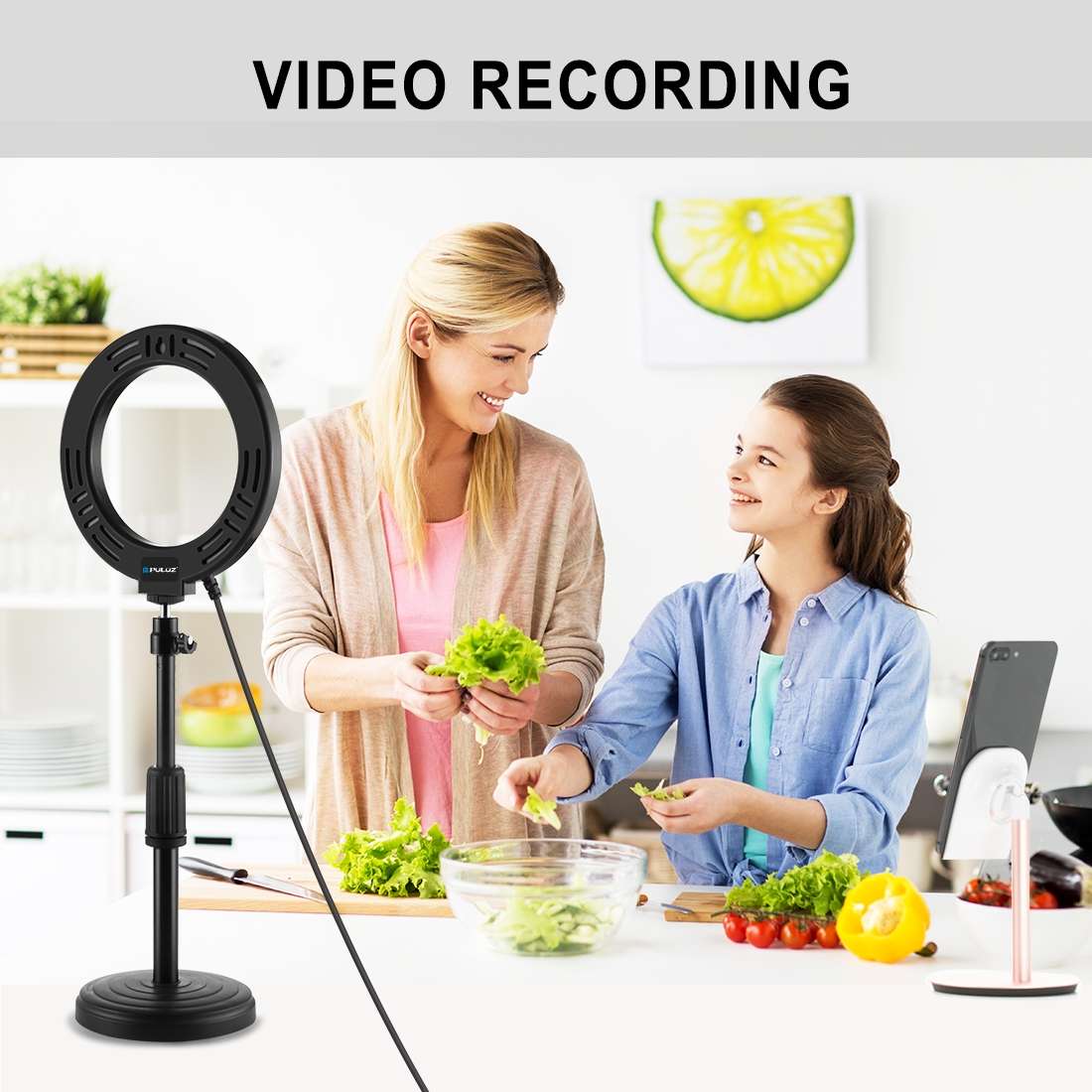 PULUZ 6.2 inch 16cm USB 3 Modes Dimmable LED Ring Vlogging Photography Video Lights wi ... (Black)