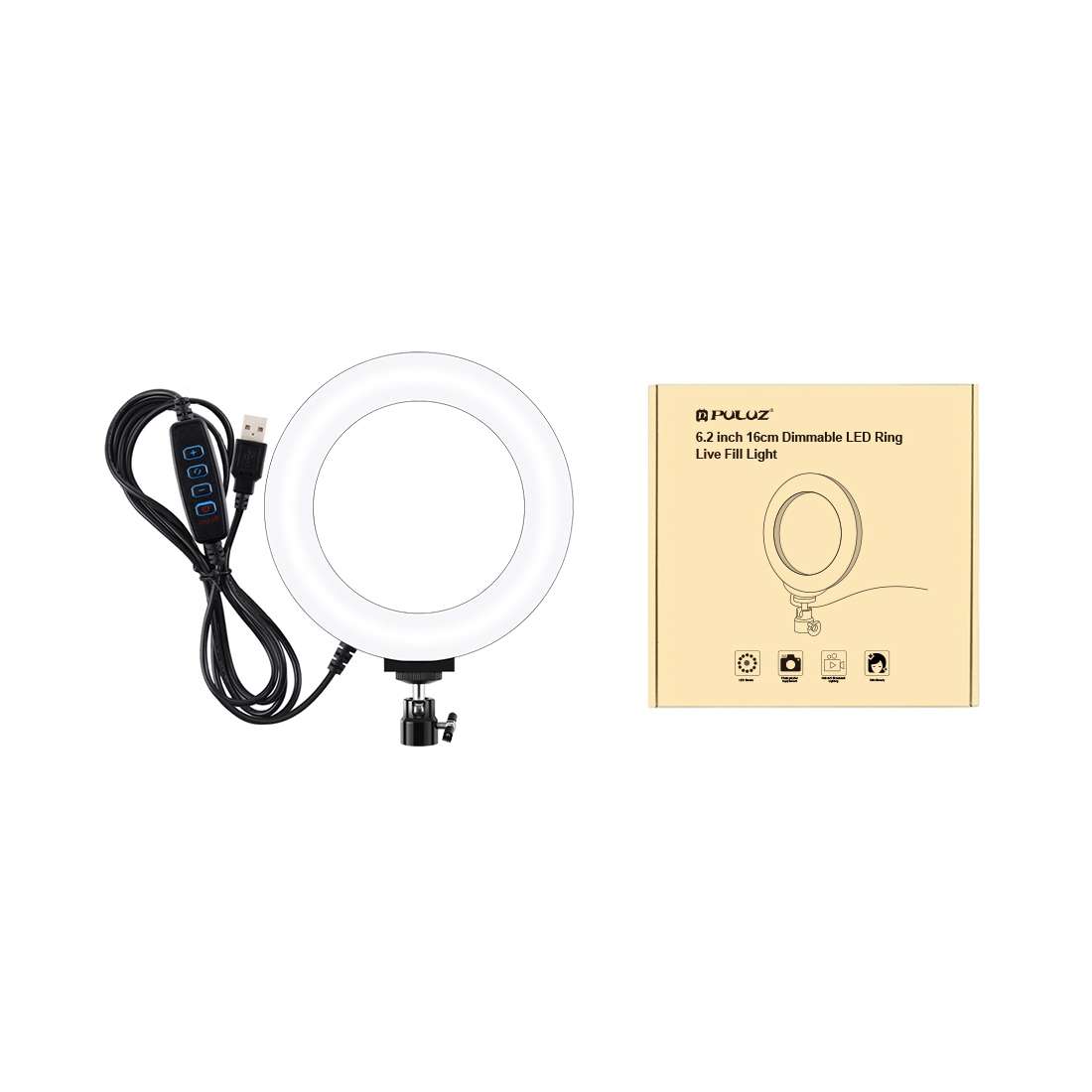 PULUZ 6.2 inch 16cm USB 3 Modes Dimmable LED Ring Vlogging Photography Video Lights wi ... (Black)