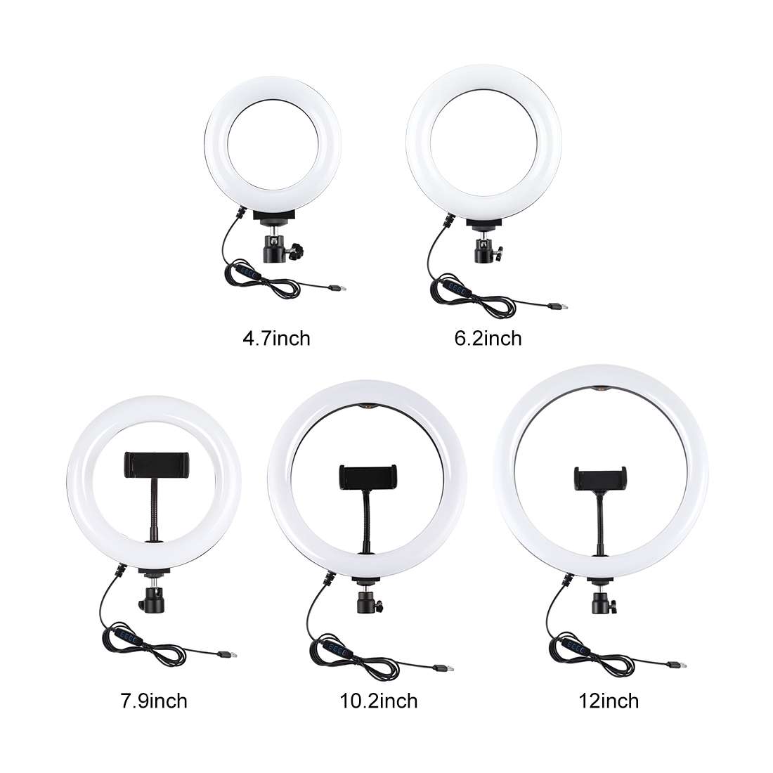 PULUZ 6.2 inch 16cm USB 3 Modes Dimmable LED Ring Vlogging Photography Video Lights wi ... (Black)