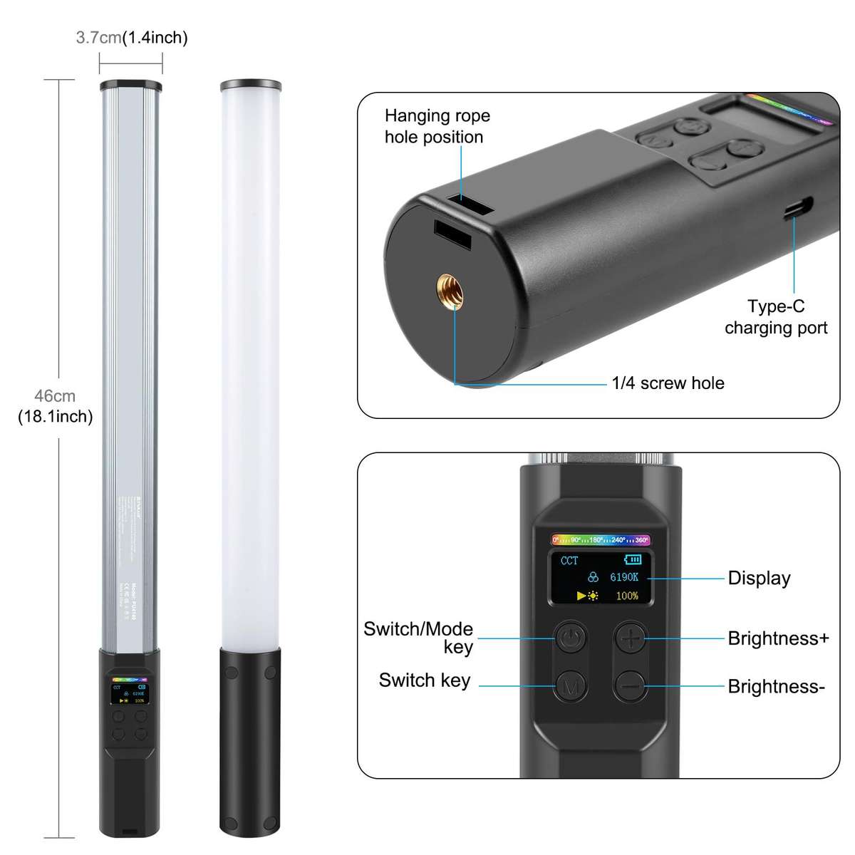 PULUZ 132 LEDs Photo Handheld Stick Light RGB Fill Light