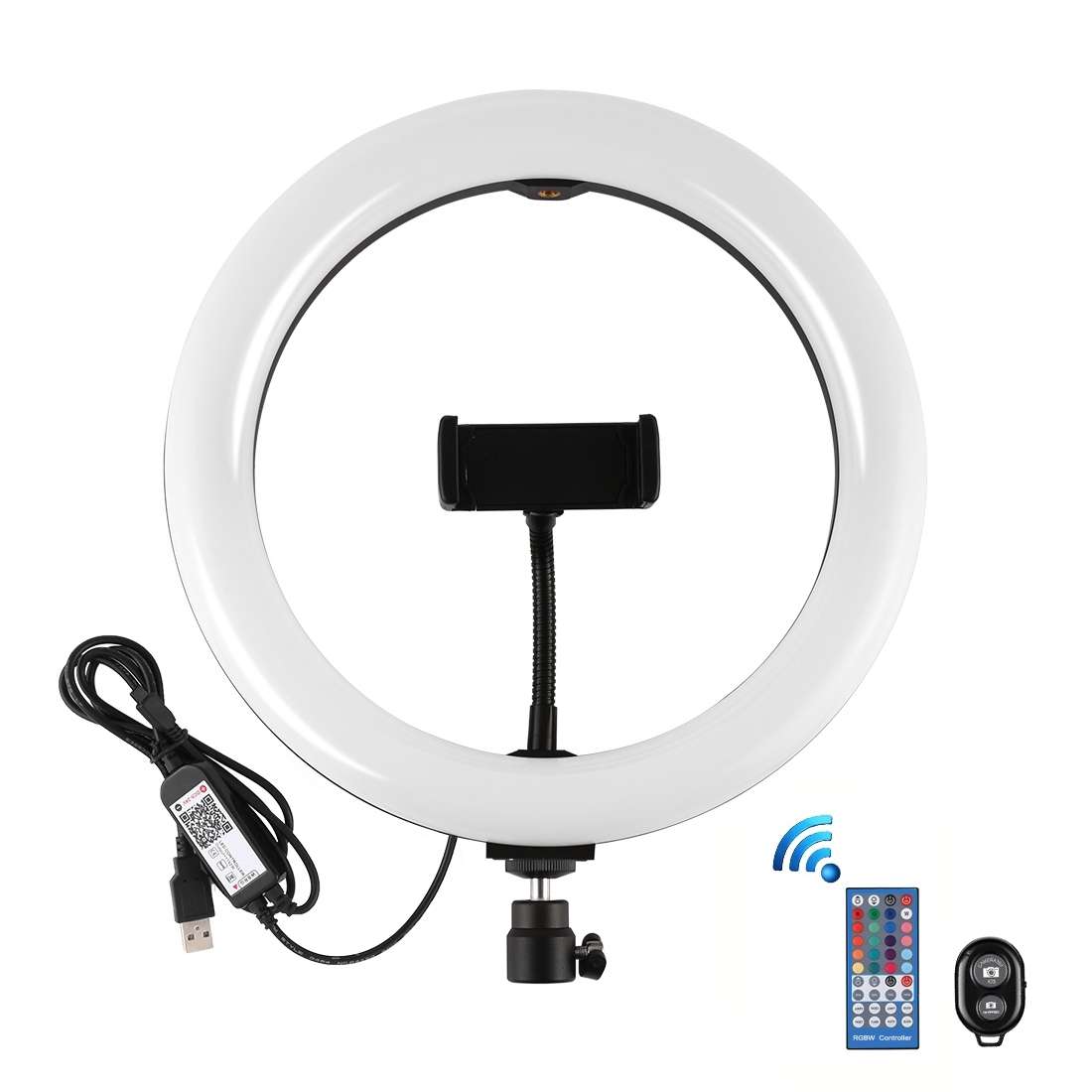 PULUZ 10.2 inch 26cm Curved Surface USB RGBW Dimmable LED Ring Vlogging Photography Video Lights wit