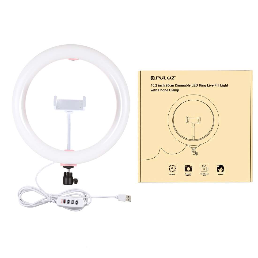 PULUZ 10.2 inch 26cm USB 3 Modes Dimmable Dual Color Temperature LED Curved Diffuse Lig ... (Pink)