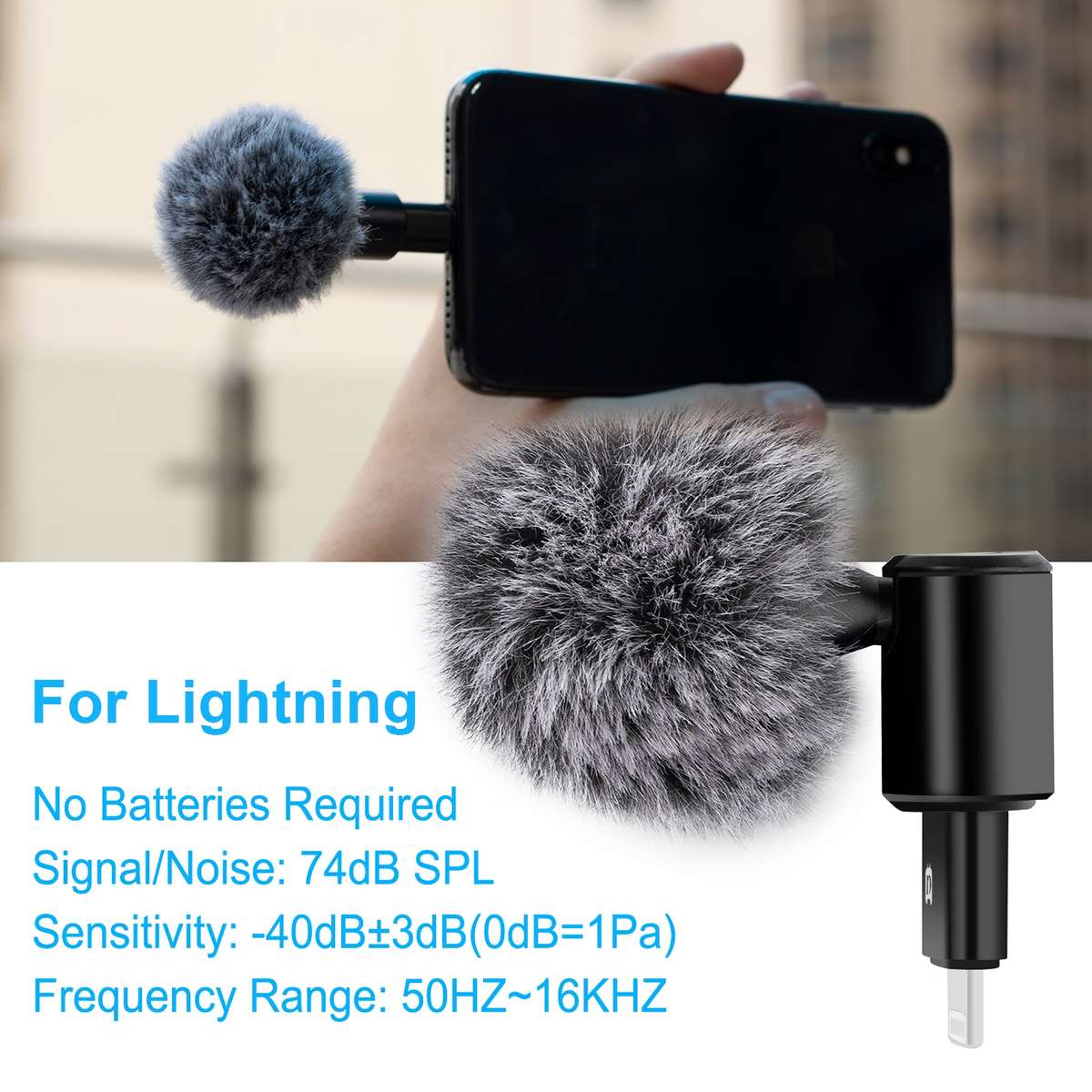 PULUZ 8PIN Jack Mobile Phone Omnidirectional Condenser Adjustable Microphone(Black)