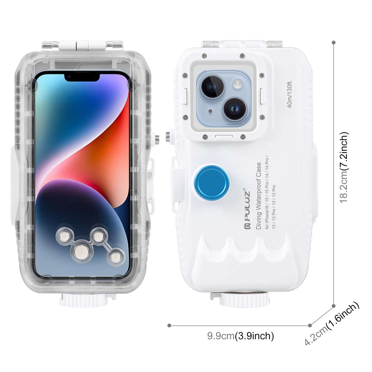 PULUZ 40m/130ft Waterproof Diving Case for iPhone 16 / 15 / 15 Pro / 14 / 14 Pro / 13 ... (White)