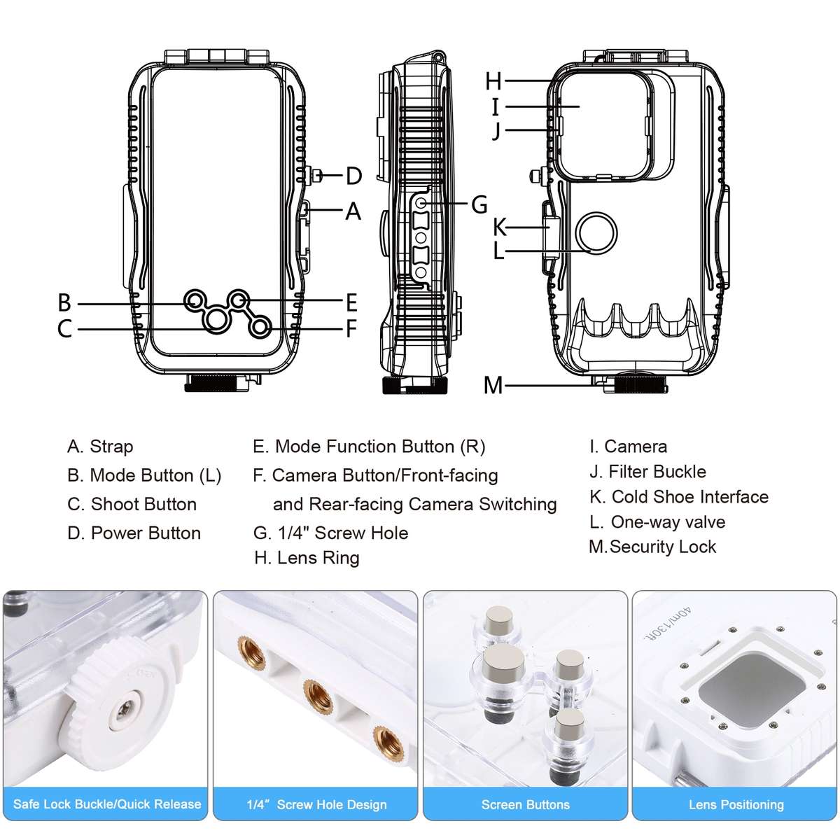 PULUZ 40m/130ft Waterproof Diving Case for iPhone 16 / 15 / 15 Pro / 14 / 14 Pro / 13 ... (White)
