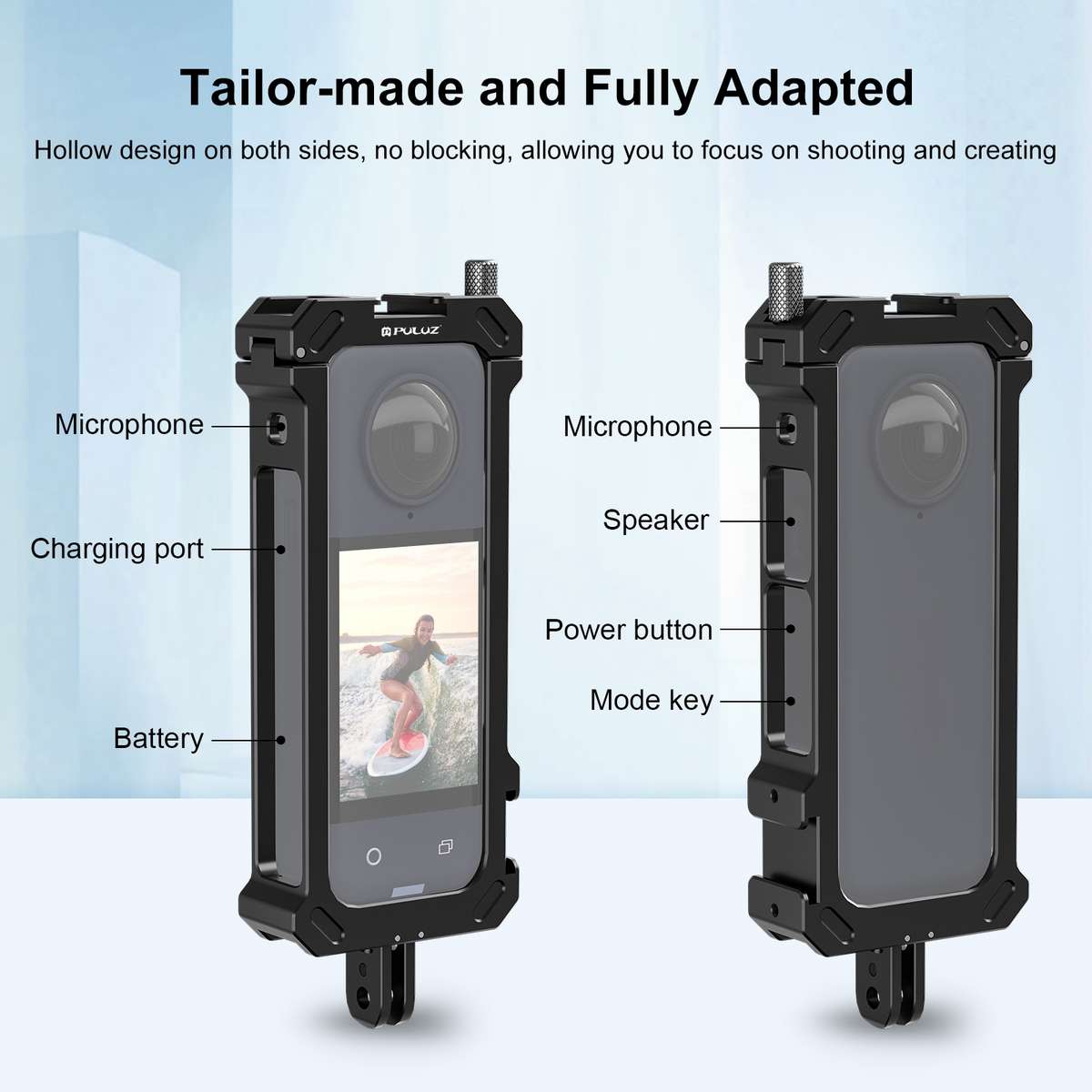 For Insta360 X4 PULUZ Metal Protective Cage Rig Housing Frame with Expand Cold Shoe Ba ... (Black)