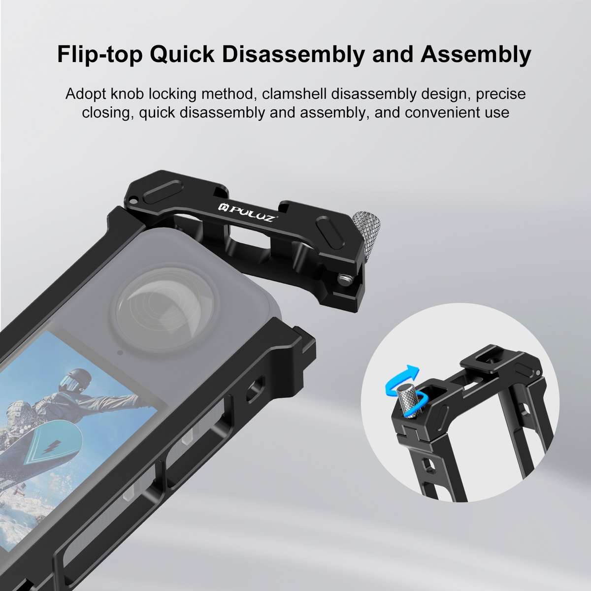 For Insta360 X4 PULUZ Metal Protective Cage Rig Housing Frame with Expand Cold Shoe Ba ... (Black)