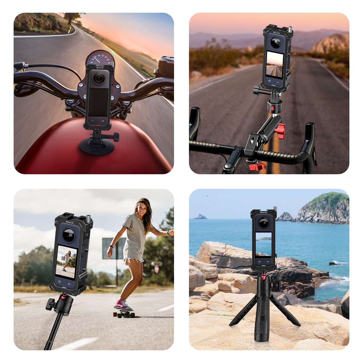 For Insta360 X4 PULUZ Metal Protective Cage Rig Housing Frame with Expand Cold Shoe Ba ... (Black)