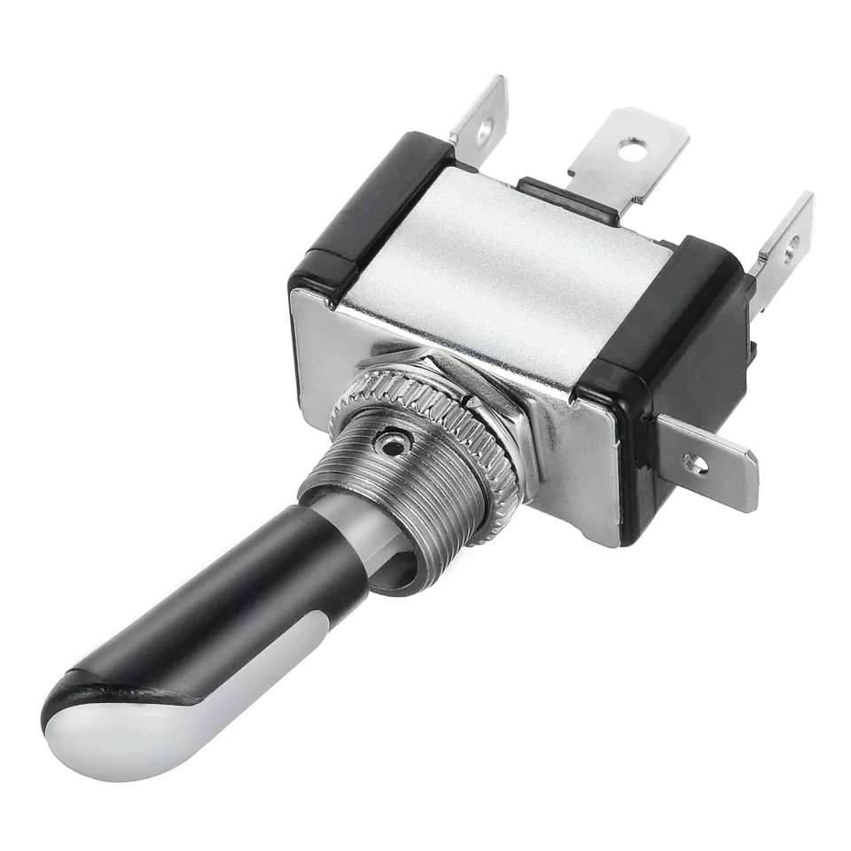 Three-pole ON-OFF-ON Toggle Switch with Blue Light, DC 12V 20A(Black)