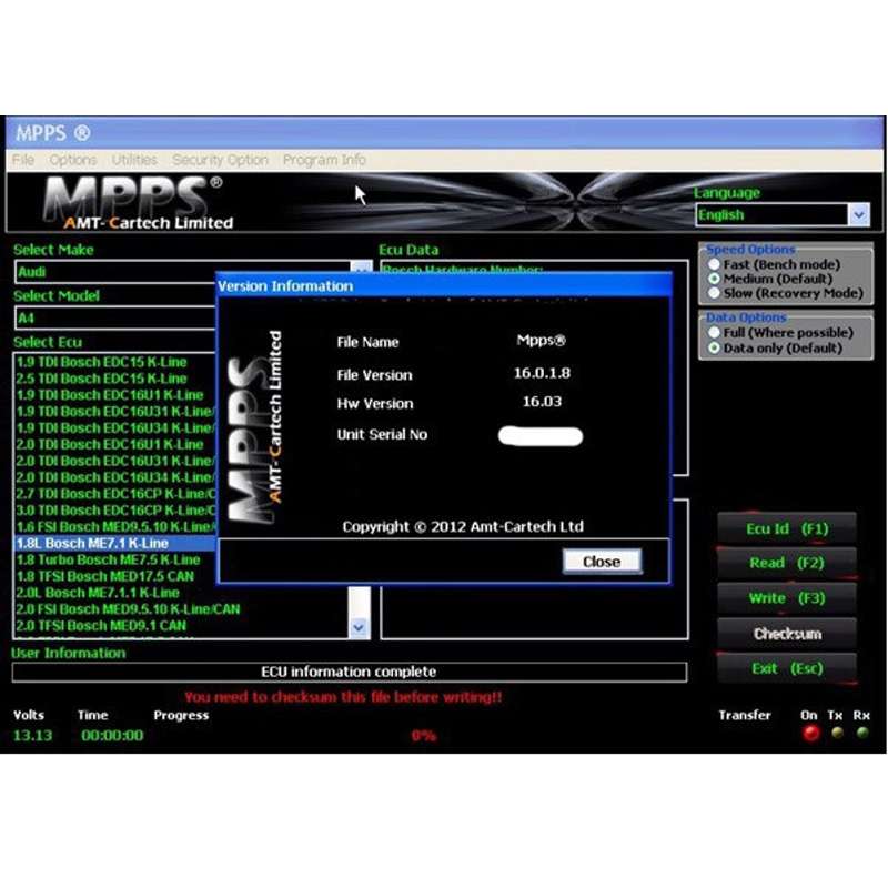 MPPS V16.1.02 ECU Chip Tuning Professional Diagnostic Tool for EDC15 / EDC16 / EDC17 Inkl CHECKSUM R